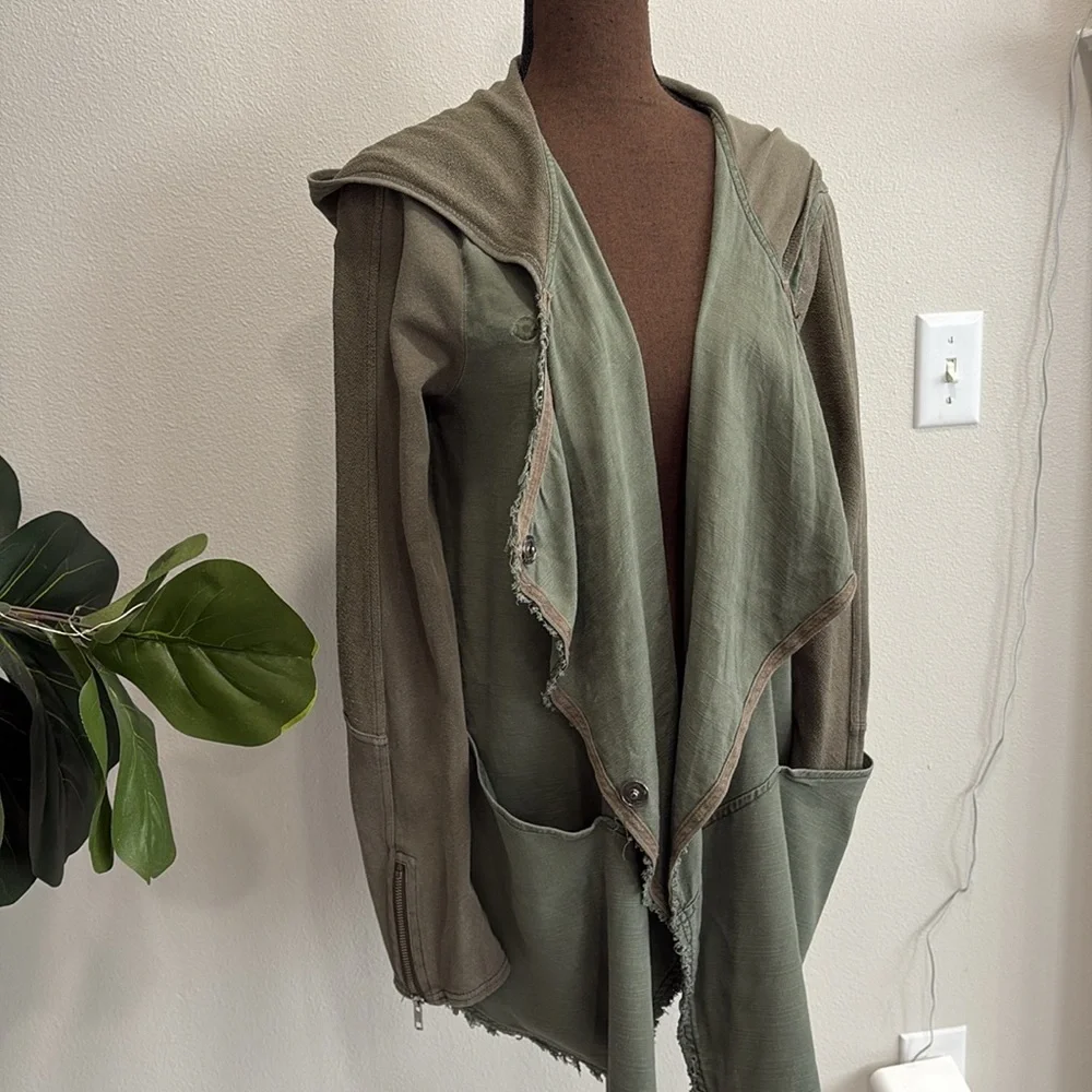 Free People Hooded Snap Draped Cardigan Jacket Size M Linen French Terry Mix - Picture 12 of 15